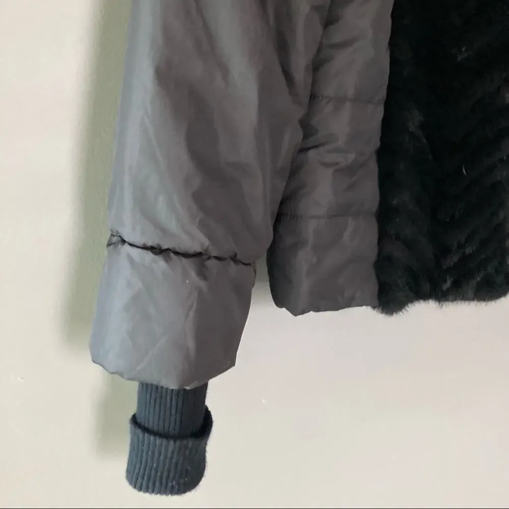 Max & Moi‎ Paris fur quilted hooded puffer bomber jacket black sweater sleeve